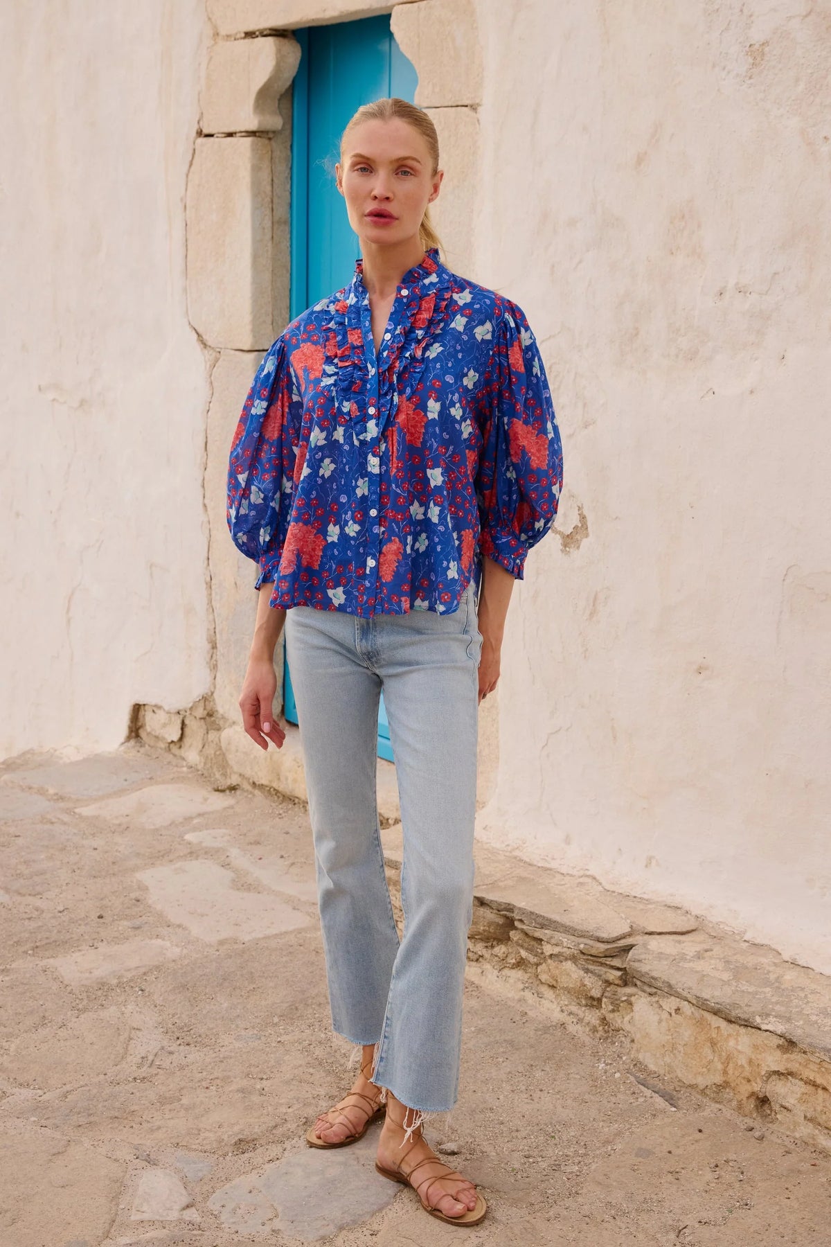 Oliphant Ruffle Front Button Blouse - Fluer