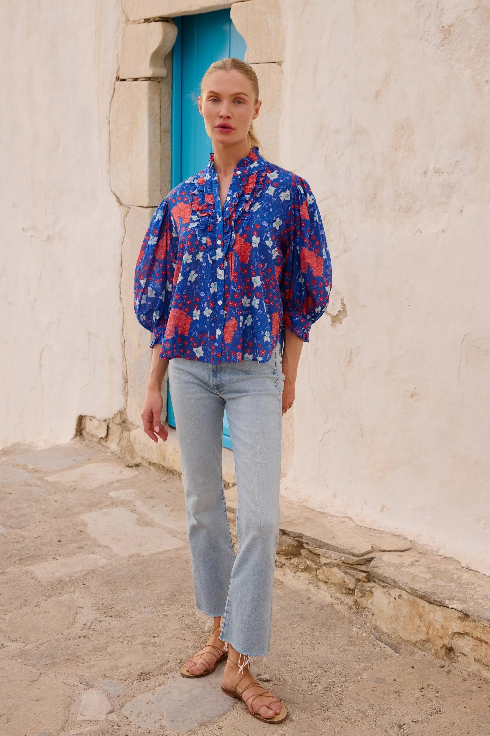 Oliphant Ruffle Front Button Blouse - Fluer