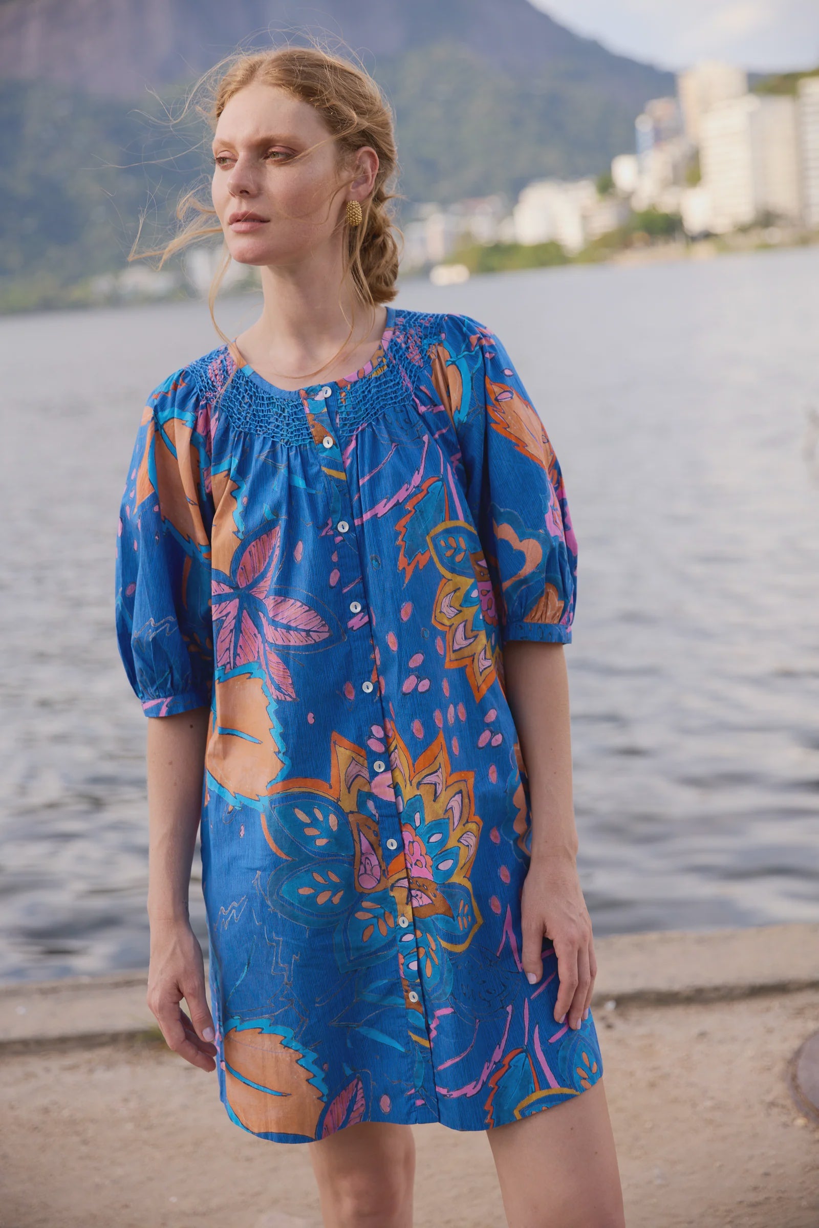 Oliphant Embroidered Button Mini- Antico Blue