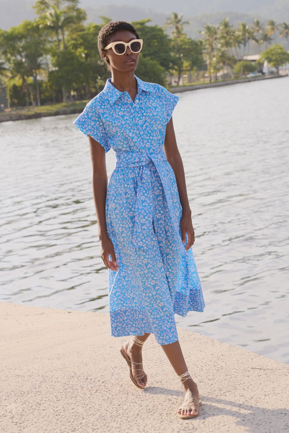 Oliphant Belted Shirt Dress- Ditsy Blue
