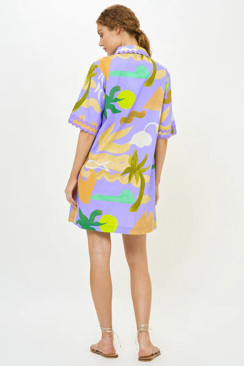 Oliphant Collared Shirt Dress Mini- Paradiso Blue