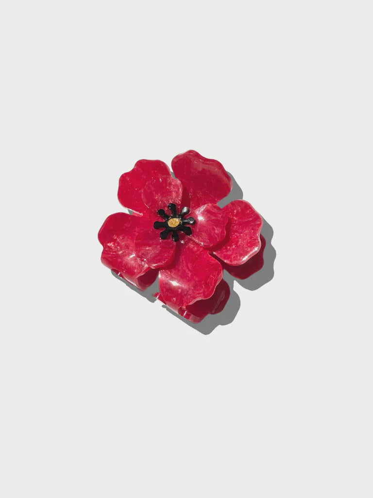 BDA Solar Eclipse Handmade Origami Red Poppy Flower Claw Hair Clip