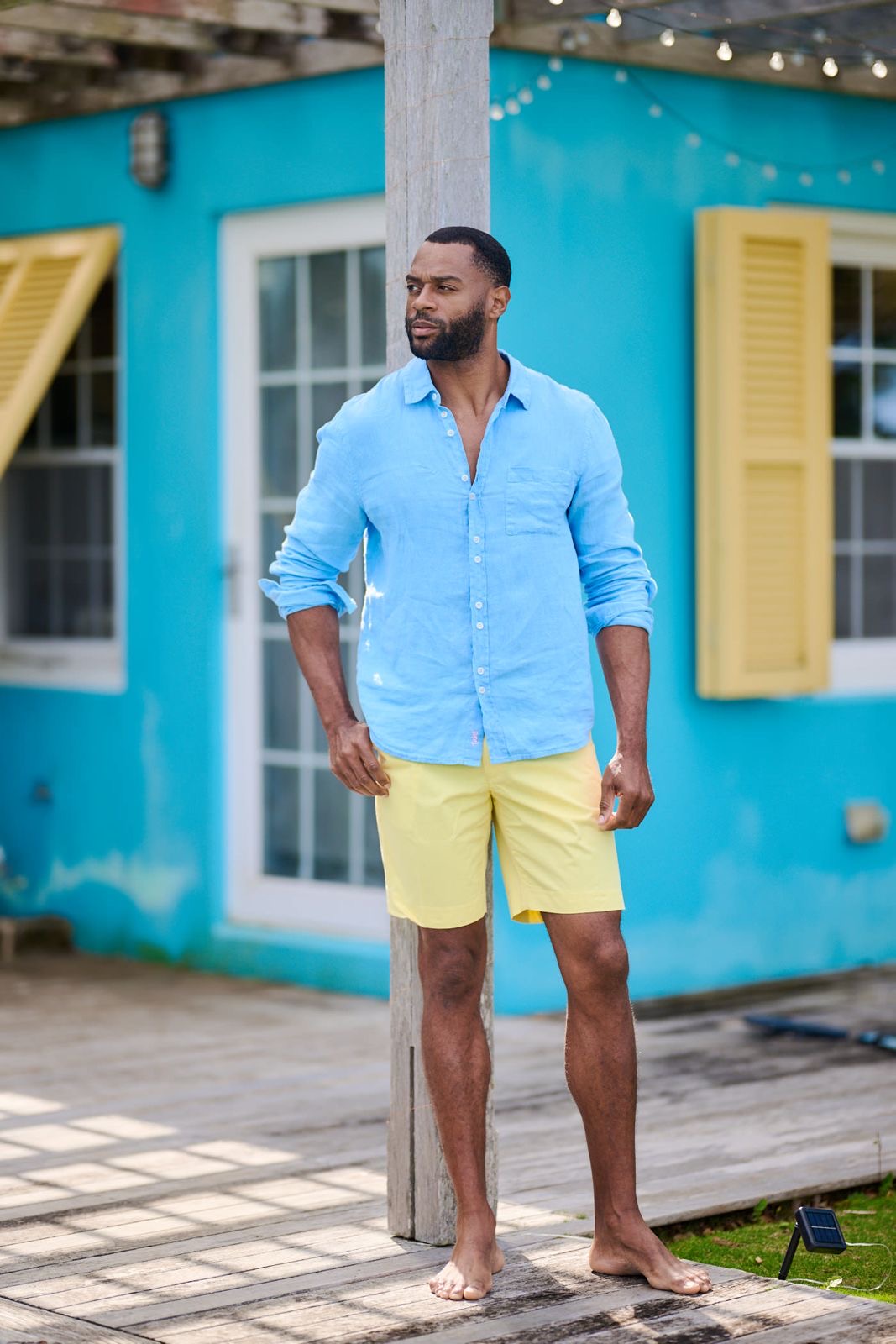 TABS Men's Long Sleeve Linen Shirt - Ocean Blue