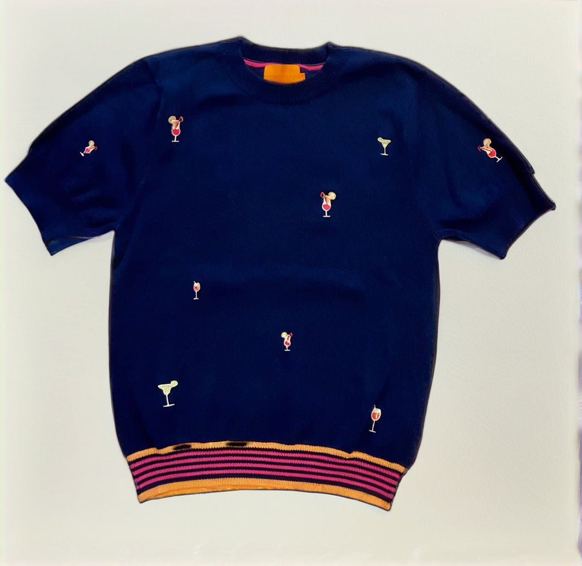 Brodie Cocktail Embroidery Tee - Navy