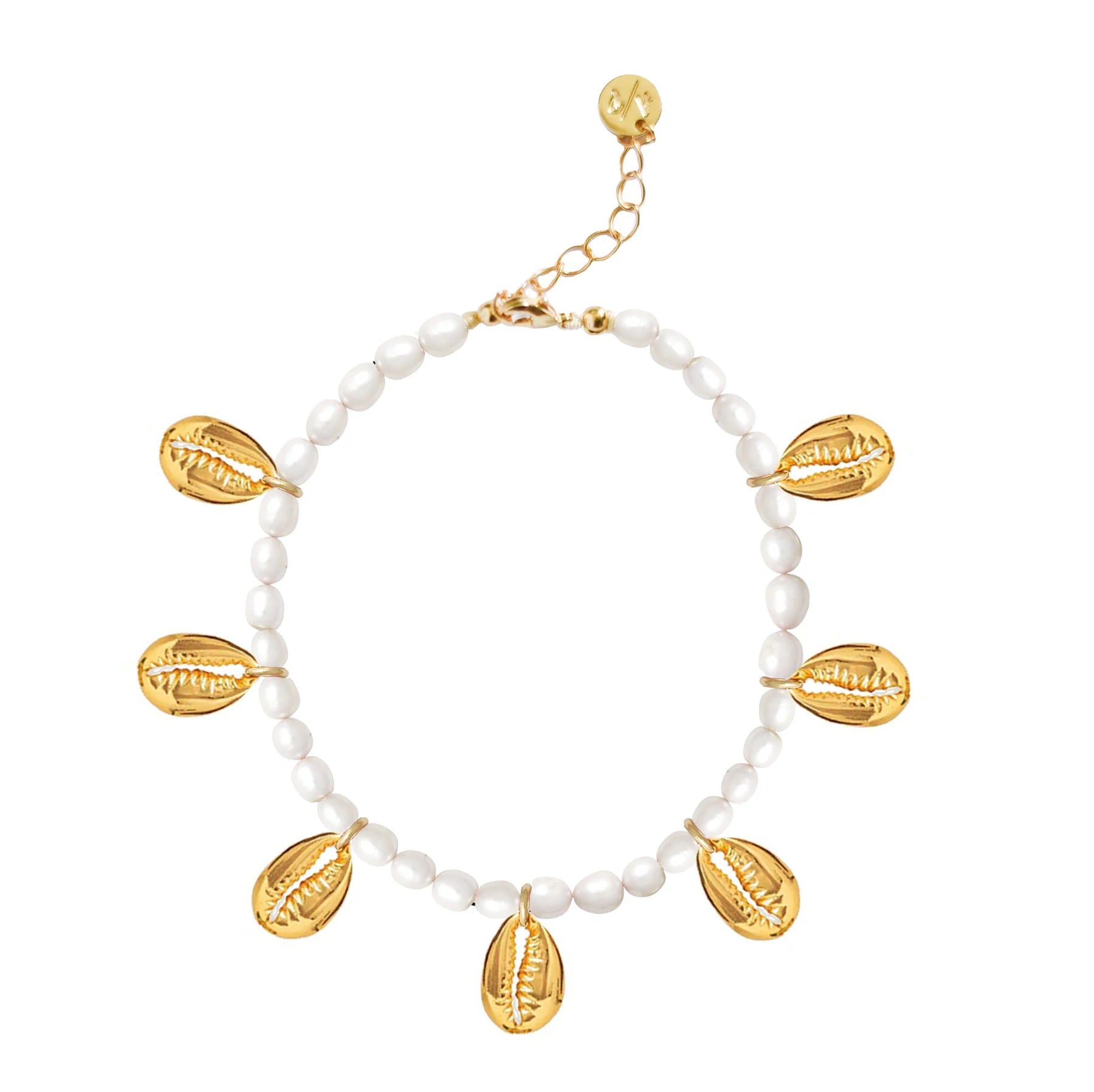 Adriana Pappas - Pearl & Gold Shell Charms Anklet