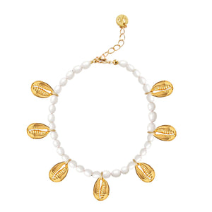 Adriana Pappas - Pearl & Gold Shell Charms Anklet