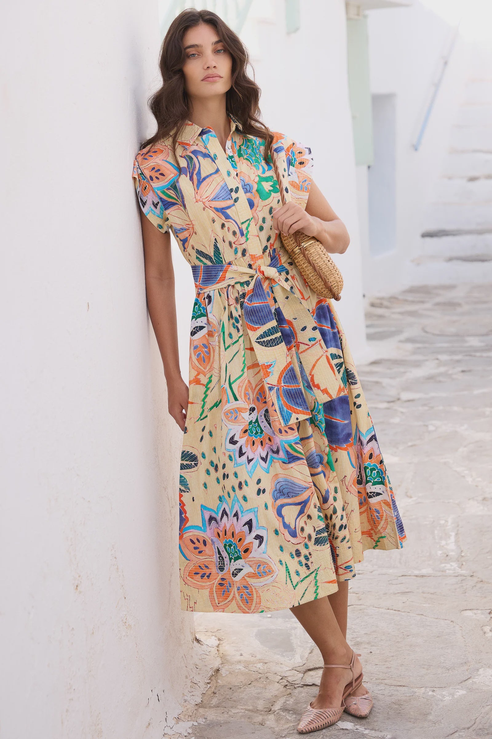 Oliphant Belted Shirt Dress- Antico Cream
