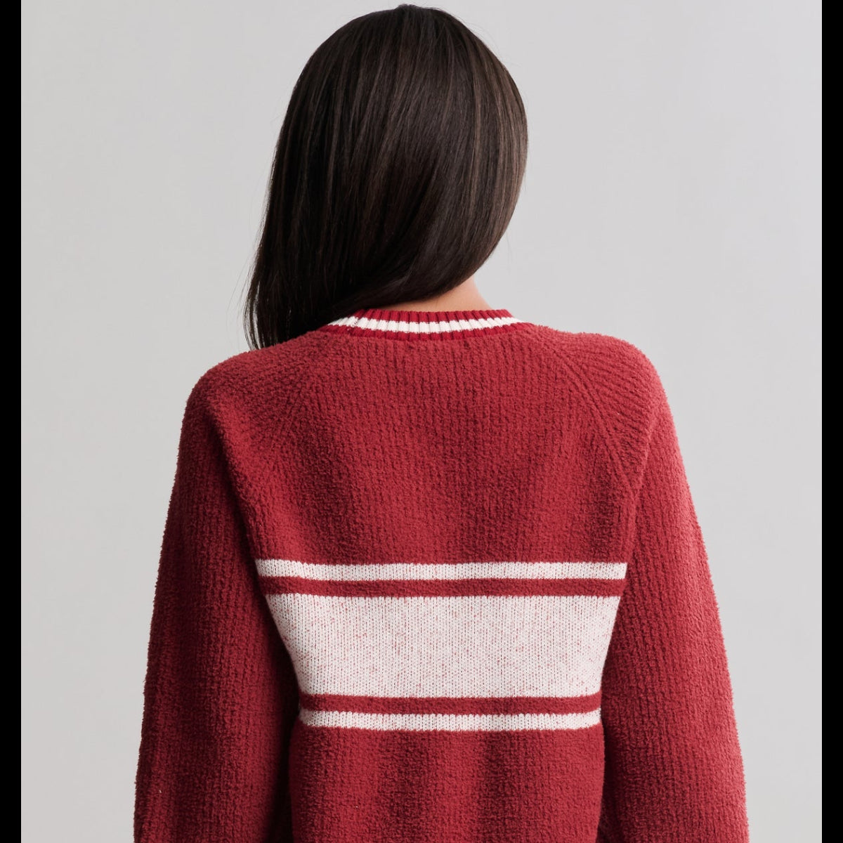 Barefoot Dreams CozyChic Cotton Apres Pullover - Crimson / Cream