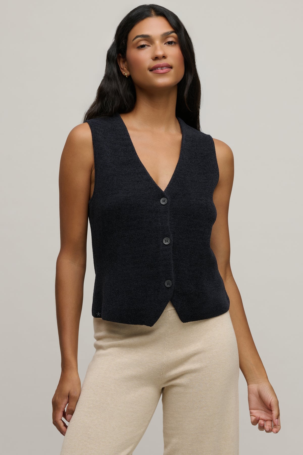 Barefoot Dreams CozyChic Ultra Lite Button Front Vest - Black