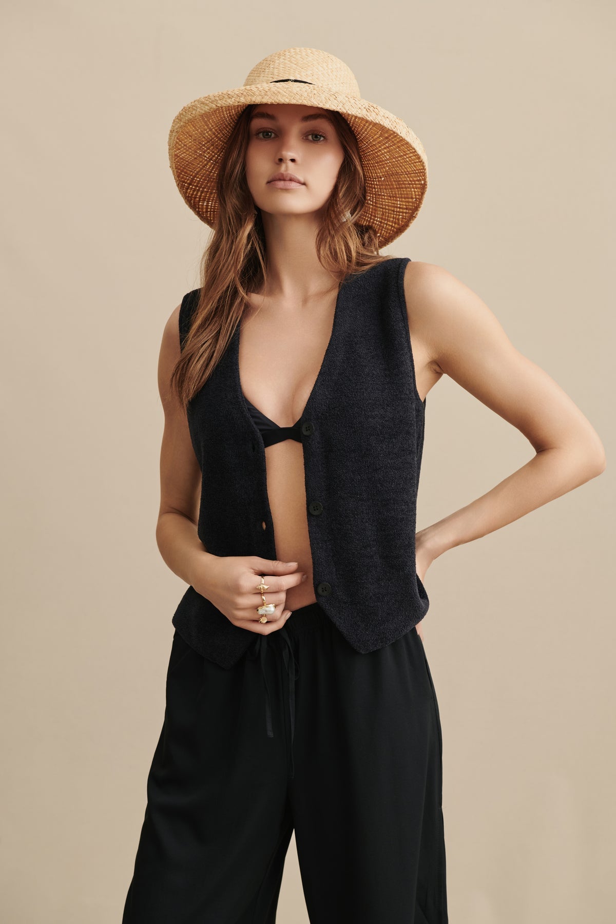 Barefoot Dreams CozyChic Ultra Lite Button Front Vest - Black