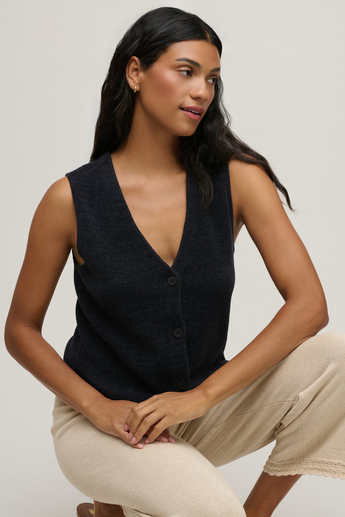 Barefoot Dreams CozyChic Ultra Lite Button Front Vest - Black