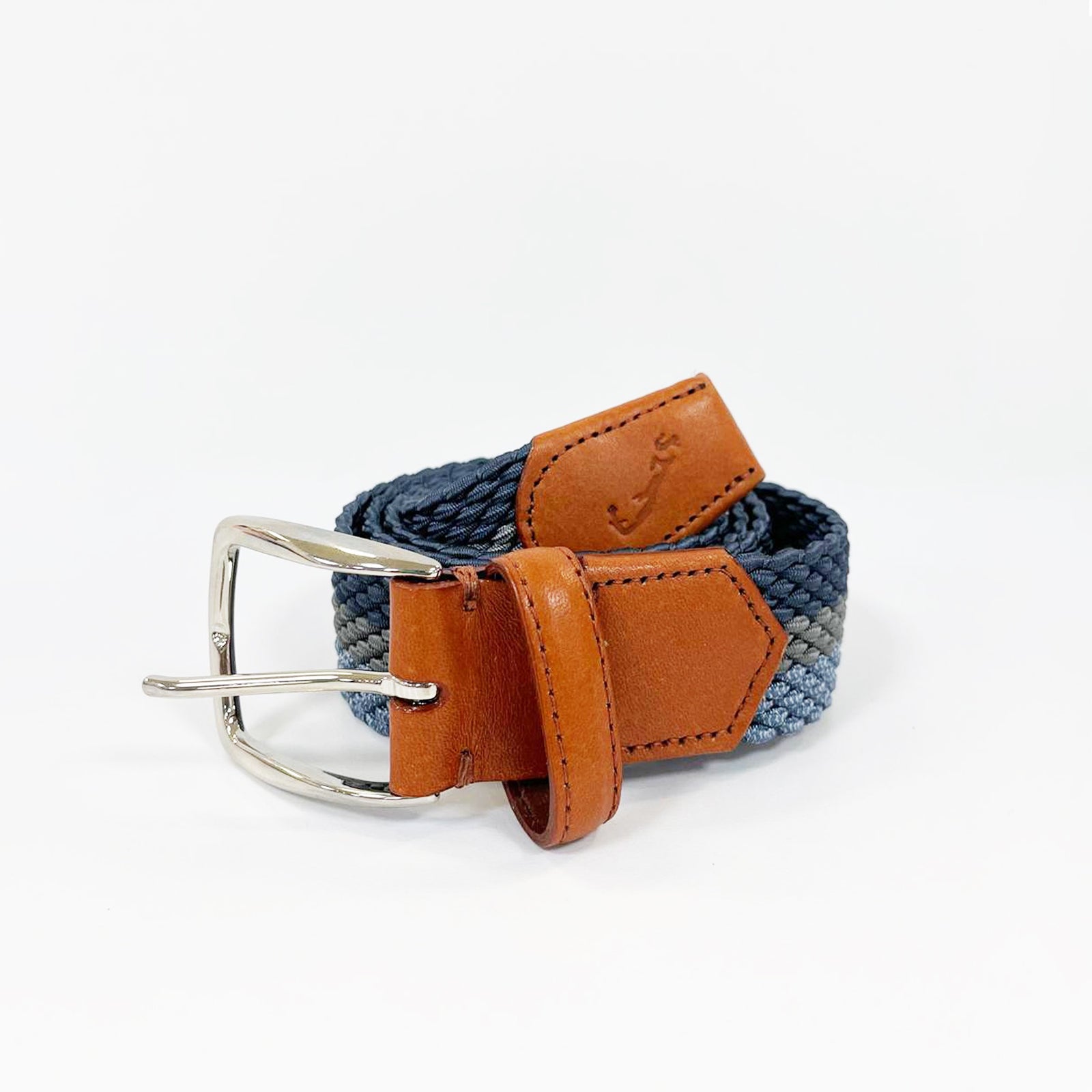 F. H. Wadsworth Elastic Stretch Belt - Pacific, Grey & Blue Striped