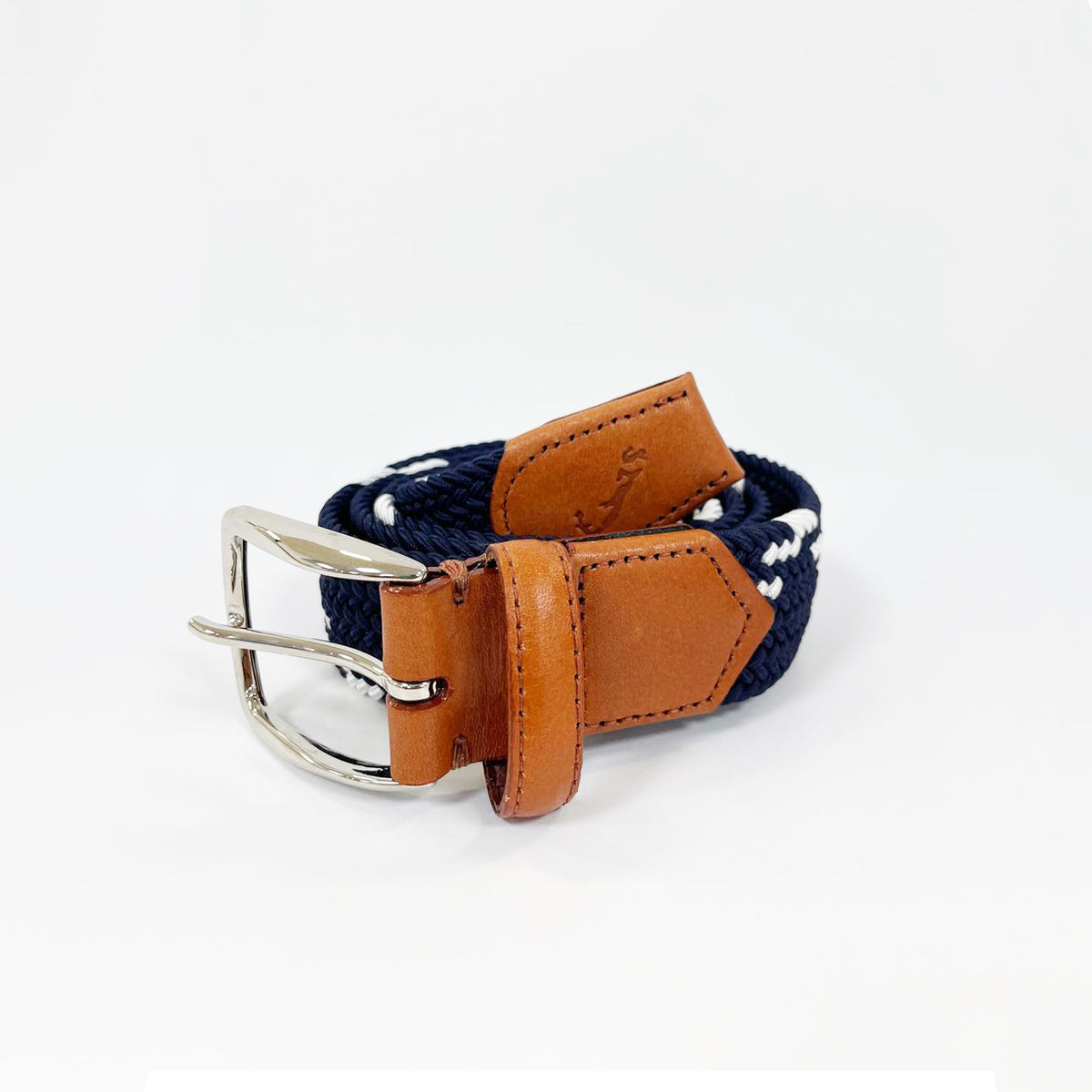 F. H. Wadsworth Elastic Stretch Belt - Navy & White Zig Zag