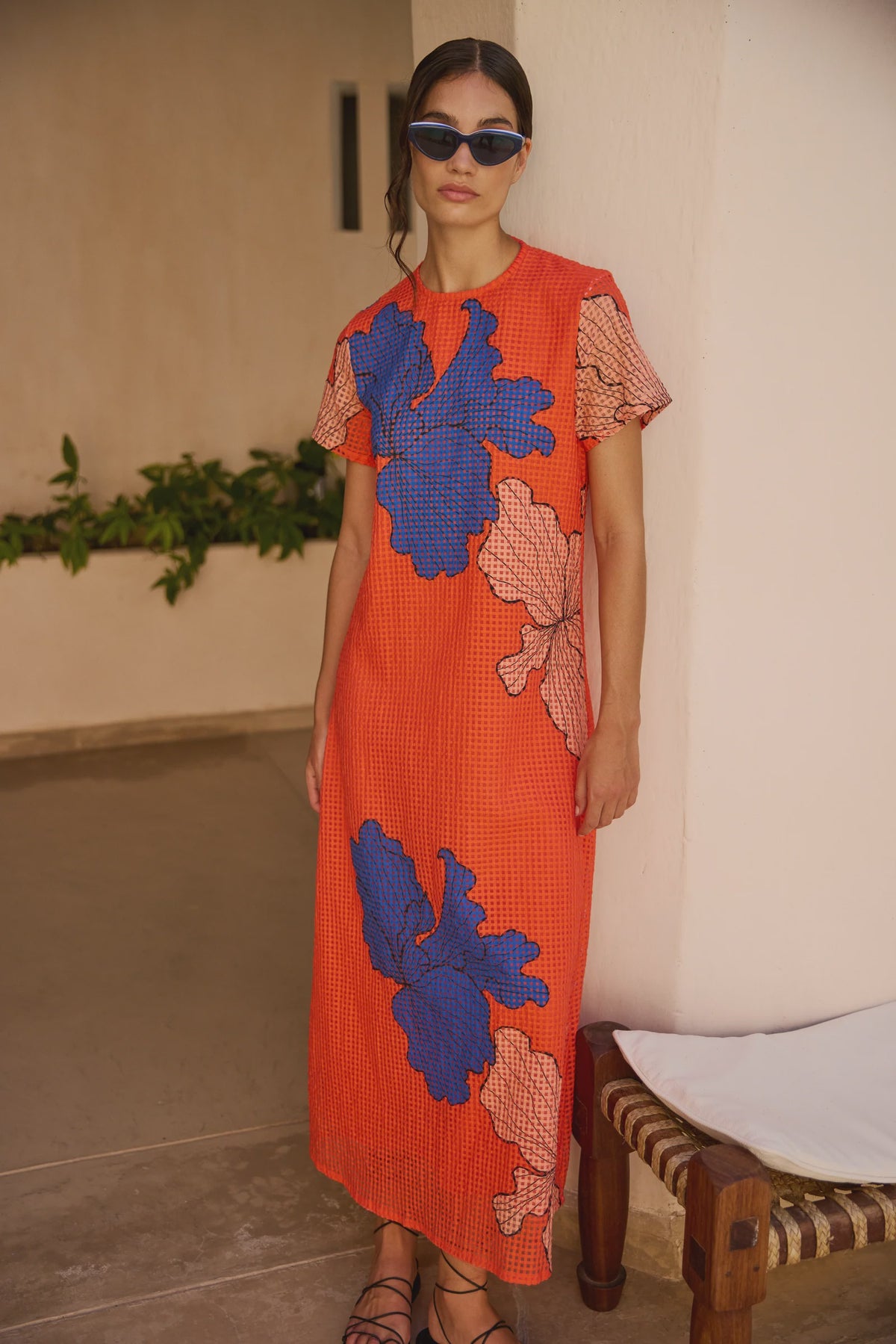 Oliphant Short Sleeve Shift Maxi- Bora Bora Red