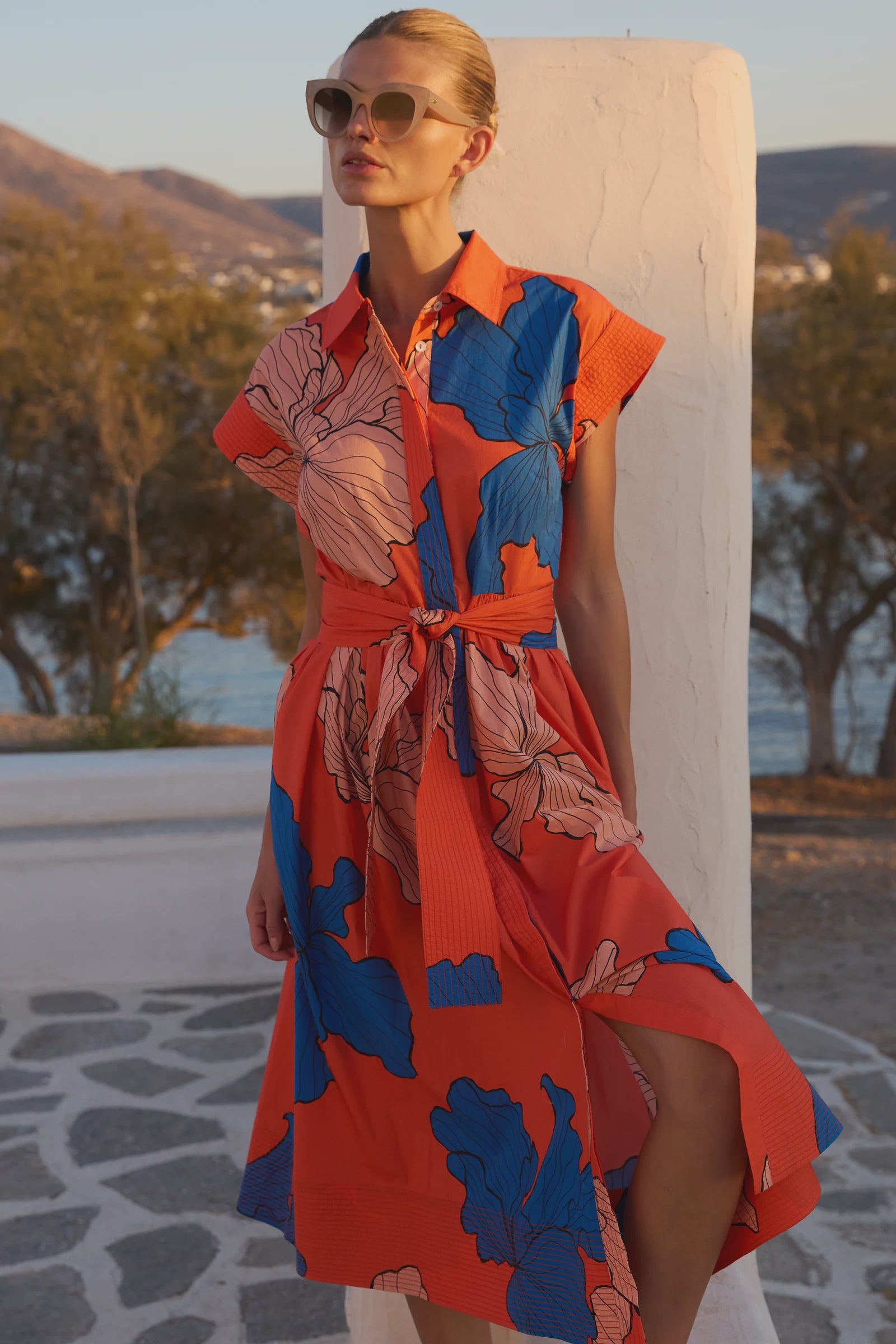 Oliphant Belted Shirt Dress- Bora Bora Red