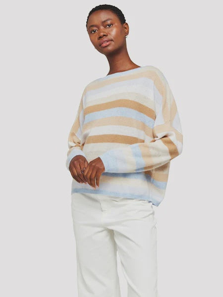 Brodie Doris Stripe Crew Sweater - Blue Mist