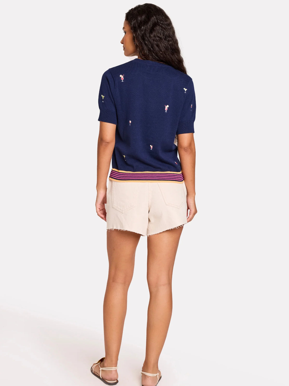 Brodie Cocktail Embroidery Tee - Navy