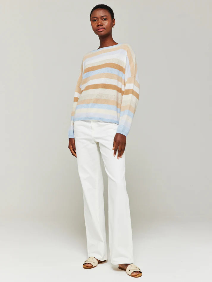 Brodie Doris Stripe Crew Sweater - Blue Mist