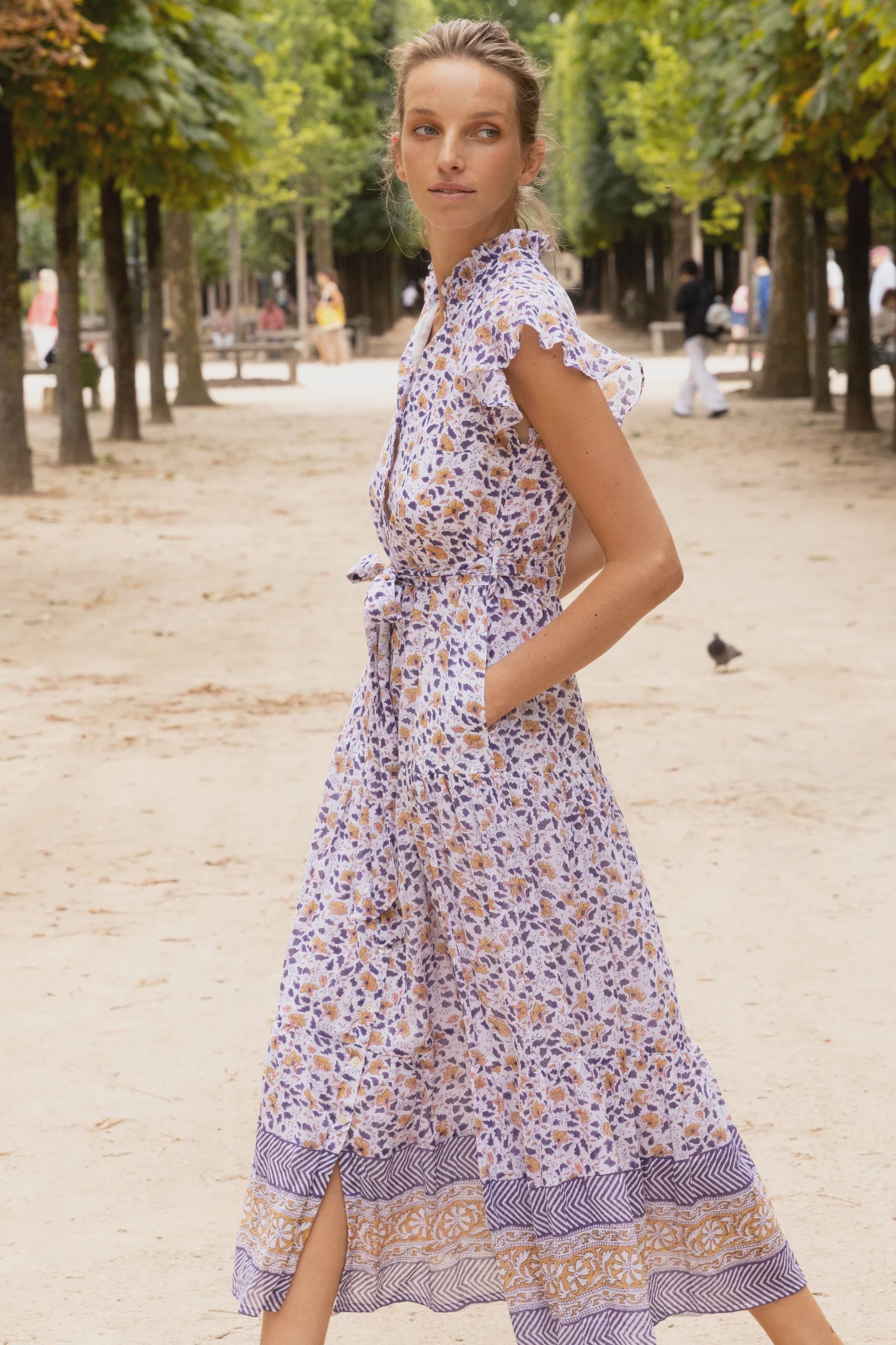 Oliphant Ruffle Collar Button Maxi- Cotswold Navy