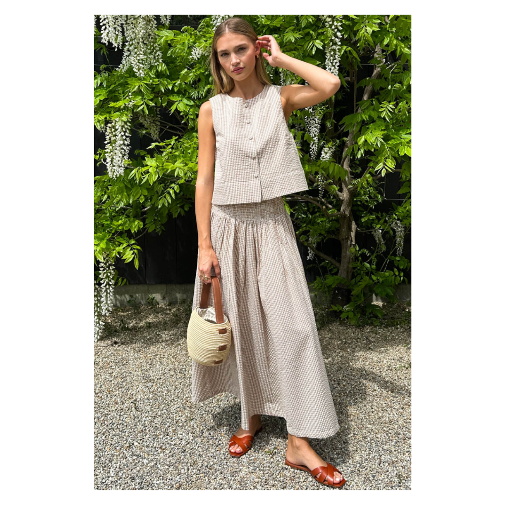 Emerson Fry Smocked Maxi Skirt - Cafe Check