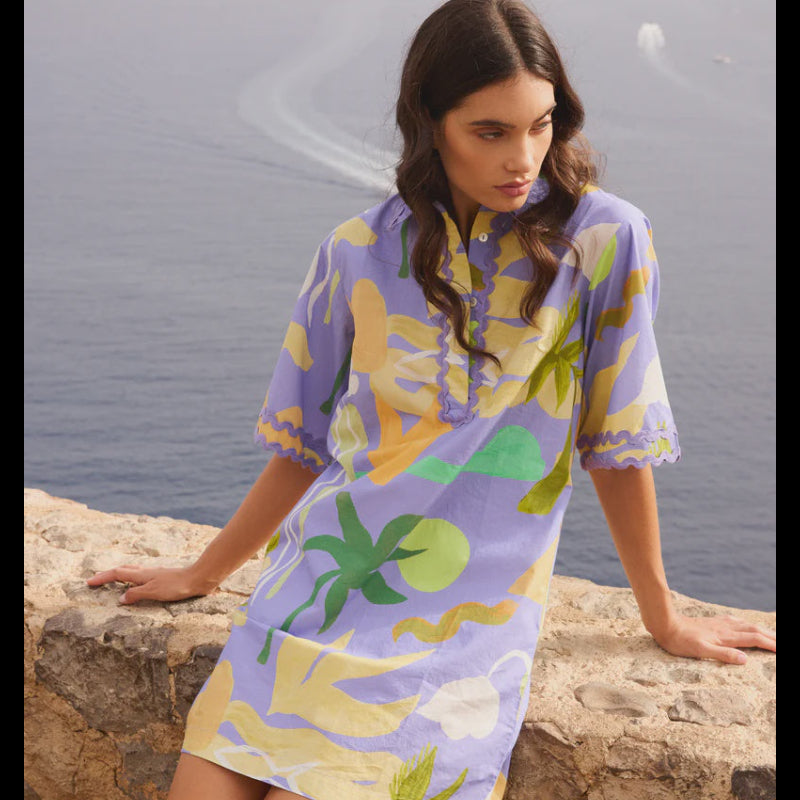 Oliphant Collared Shirt Dress Mini- Paradiso Blue