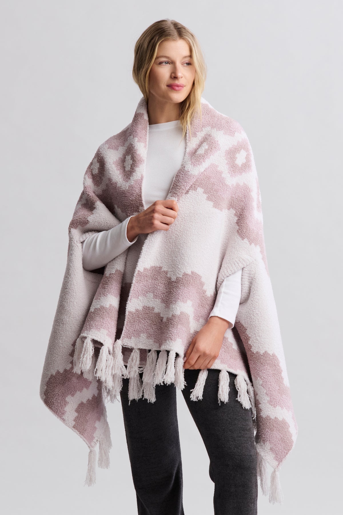 Barefoot Dreams CozyChic Mosaic Wrap Faded Rose Multi
