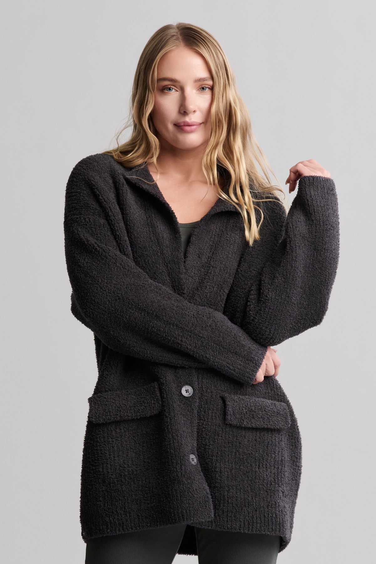 Barefoot Dreams CozyChic Rib Oversized Notch Collar Blazer - Carbon