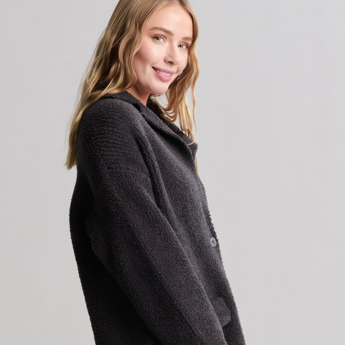 Barefoot Dreams CozyChic Rib Oversized Notch Collar Blazer - Carbon
