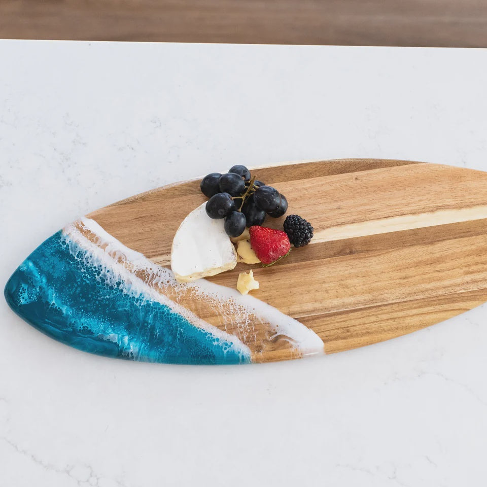 Lynn & Liana Designs Resin-Accented Surfboard Shaped Charcuterie Board -  Ocean Vibes