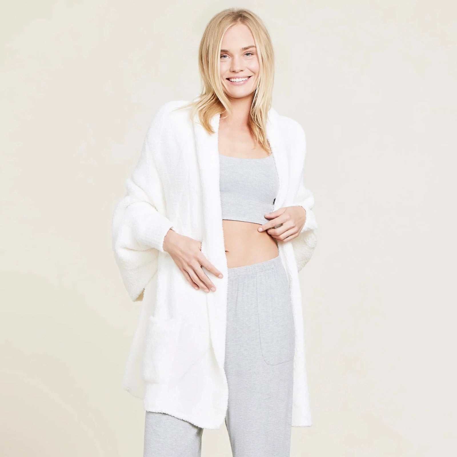 Barefoot Dreams CozyChic Cable Weave Blanket Wrap - Pearl