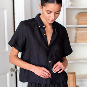 Emerson Fry Boxy Shirt - Jet Black Linen