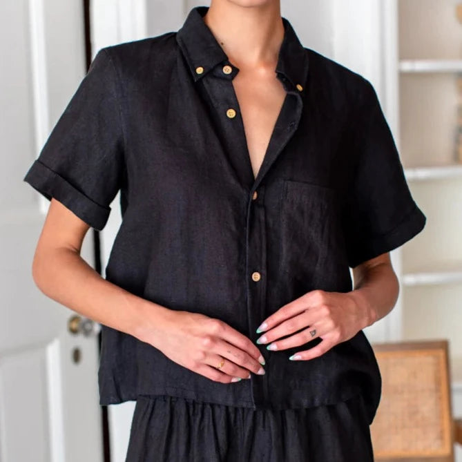 Emerson Fry Boxy Shirt - Jet Black Linen
