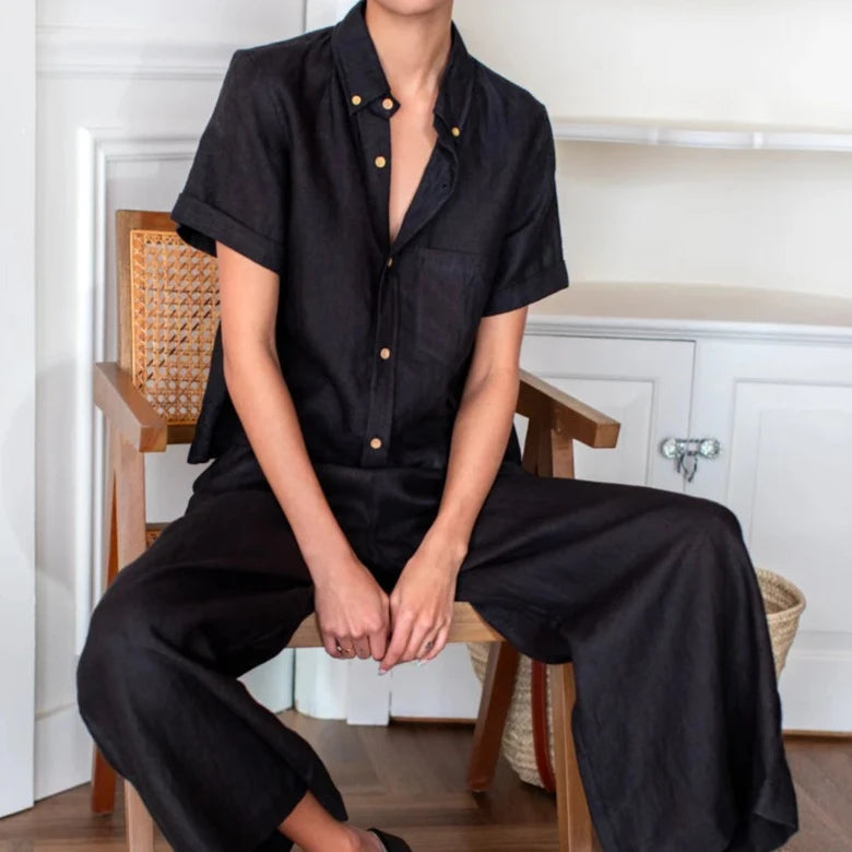 Emerson Fry Boxy Shirt - Jet Black Linen