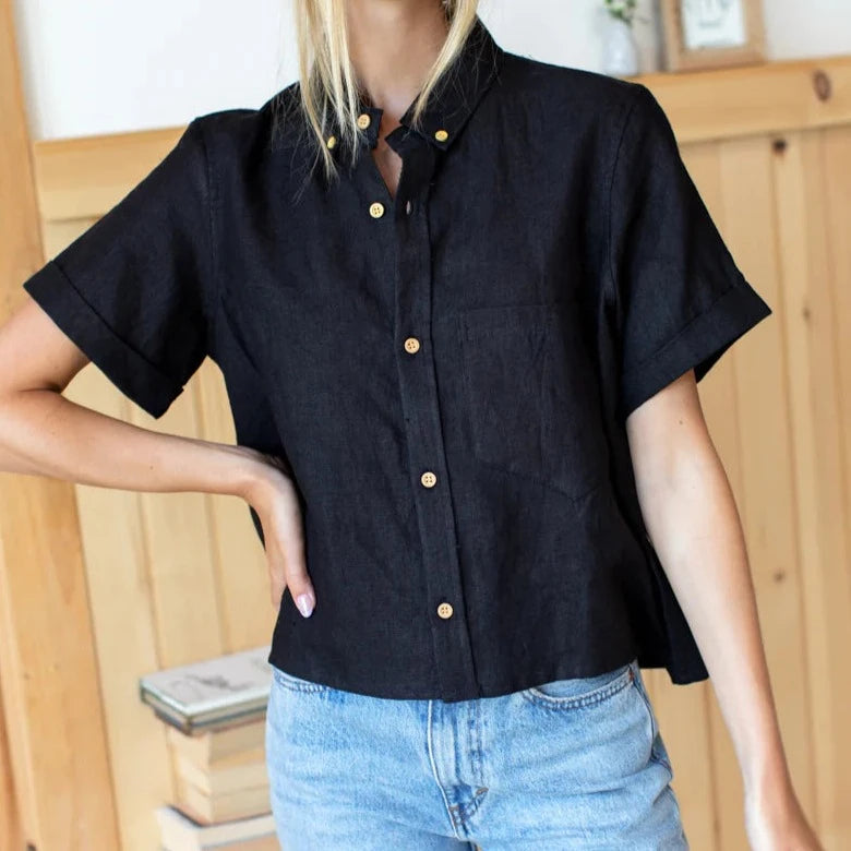Emerson Fry Boxy Shirt - Jet Black Linen