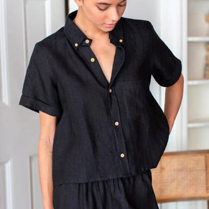 Emerson Fry Boxy Shirt - Jet Black Linen