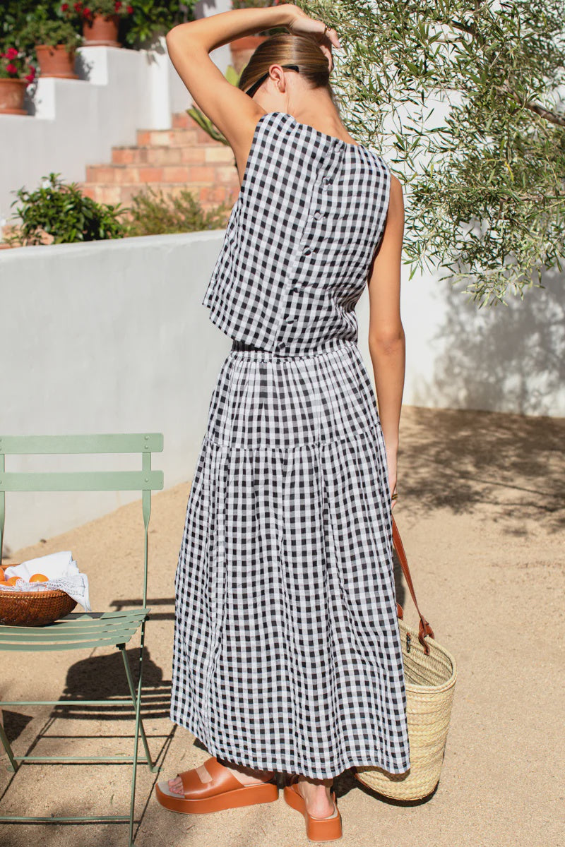 Emerson Fry Single Tier Maxi Skirt - Black + White Check