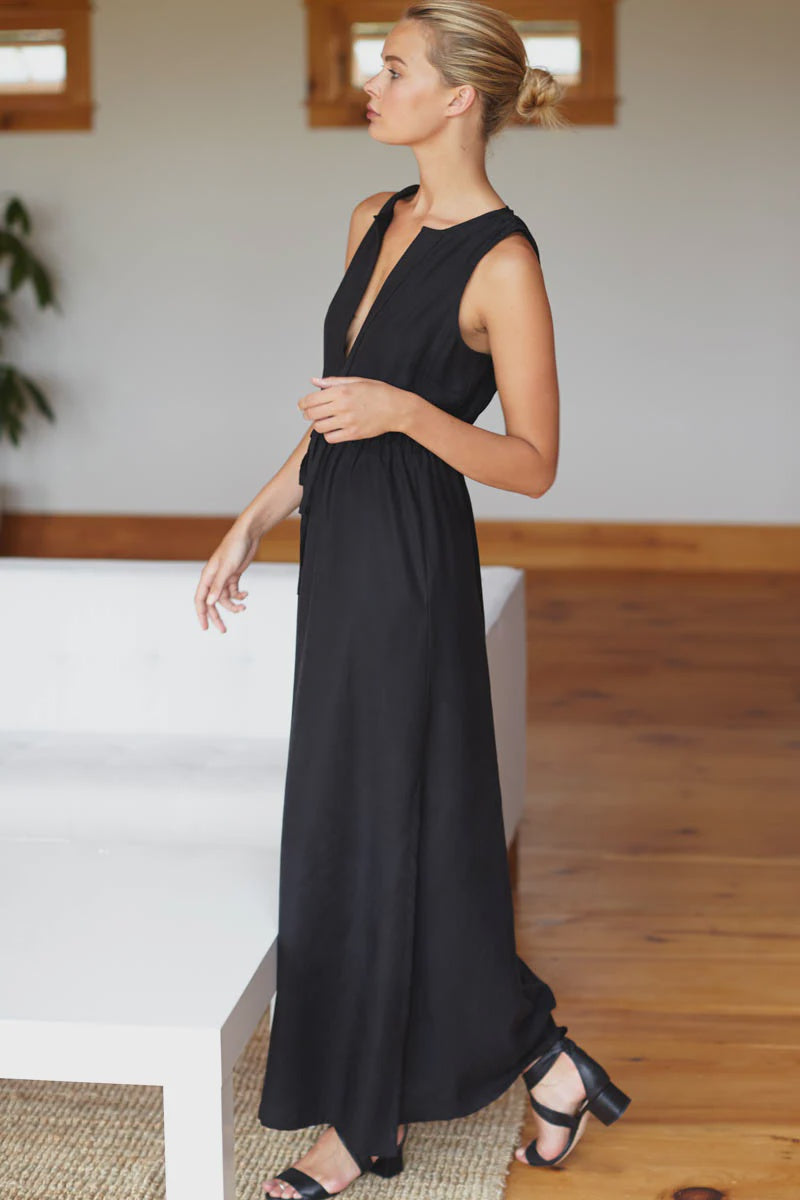Emerson Fry Grecian Keyhole Dress - Black Tencel
