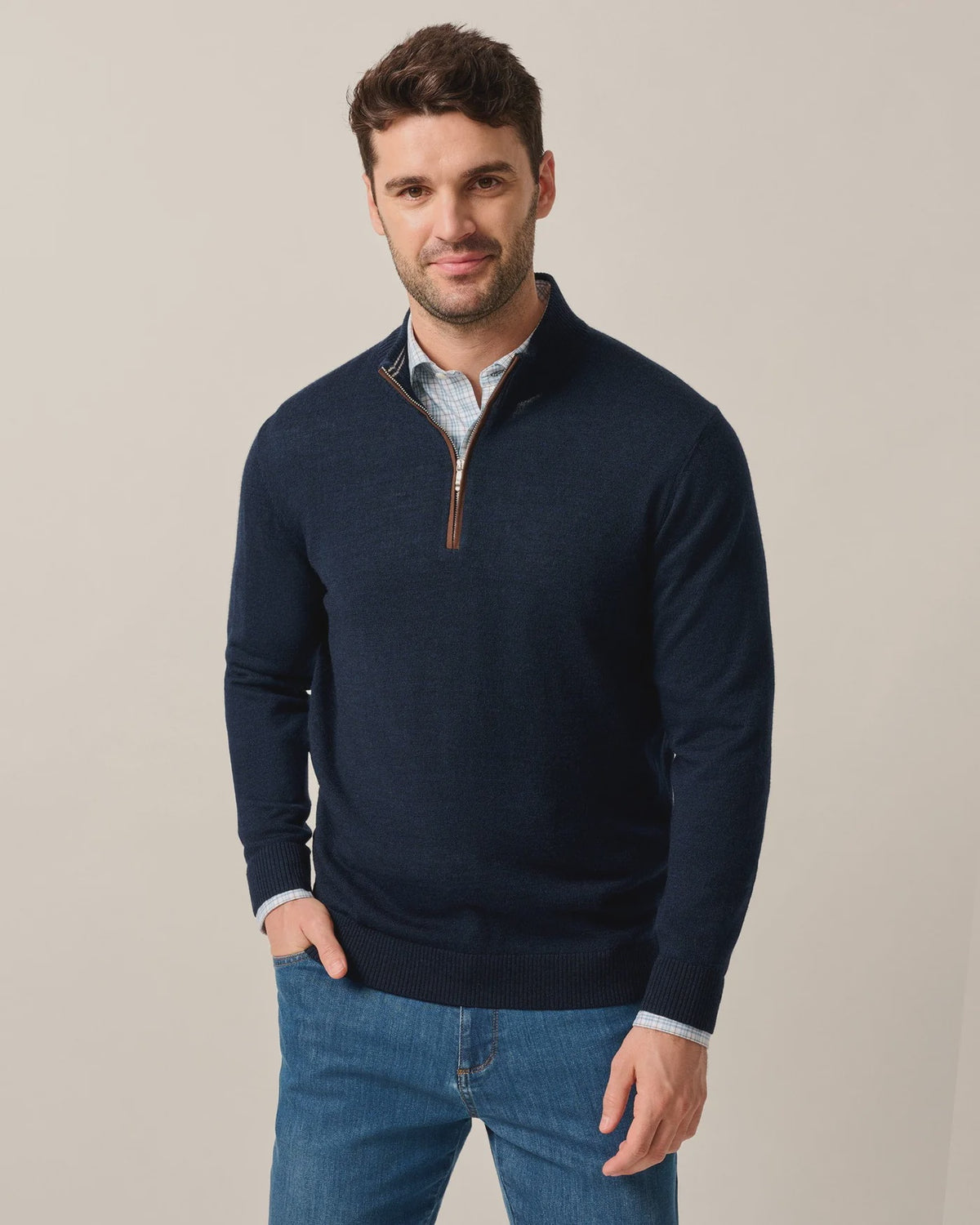 Johnnie-O Raynor Merino 1/4 Zip Sweater - Navy