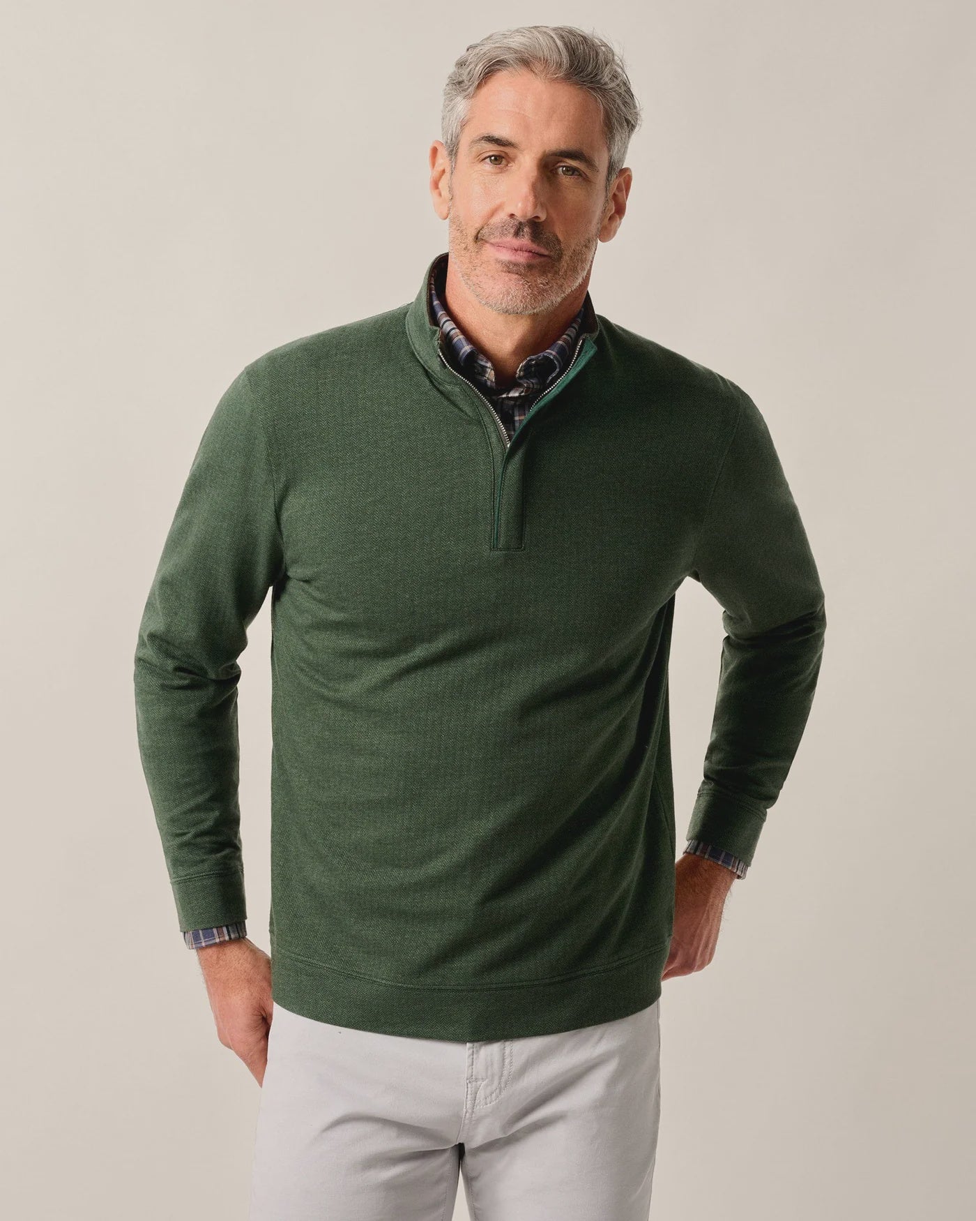 Johnnie-O Rubin Cotton Cashmere 1/4 Zip Pullover - Moss
