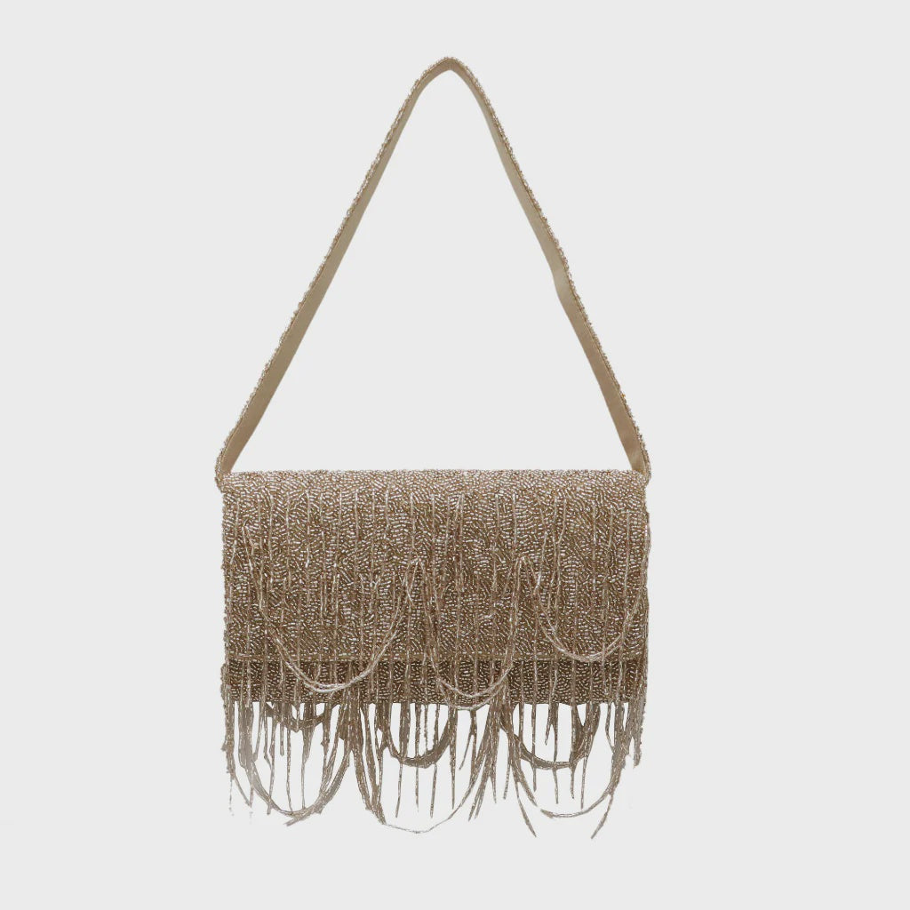 Tiana Designs - Medium Structured Clutch - Fringe Bling