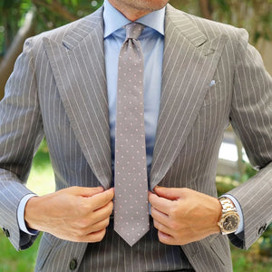 OTAA Tie - Grey with Baby Pink Polka Dots