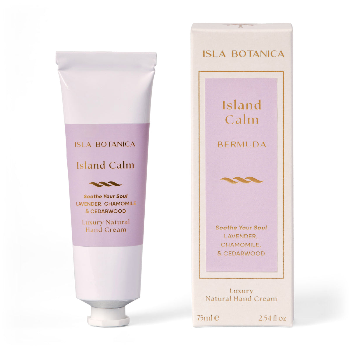 Isla Botanica Island Calm hand cream and packaging on a white background