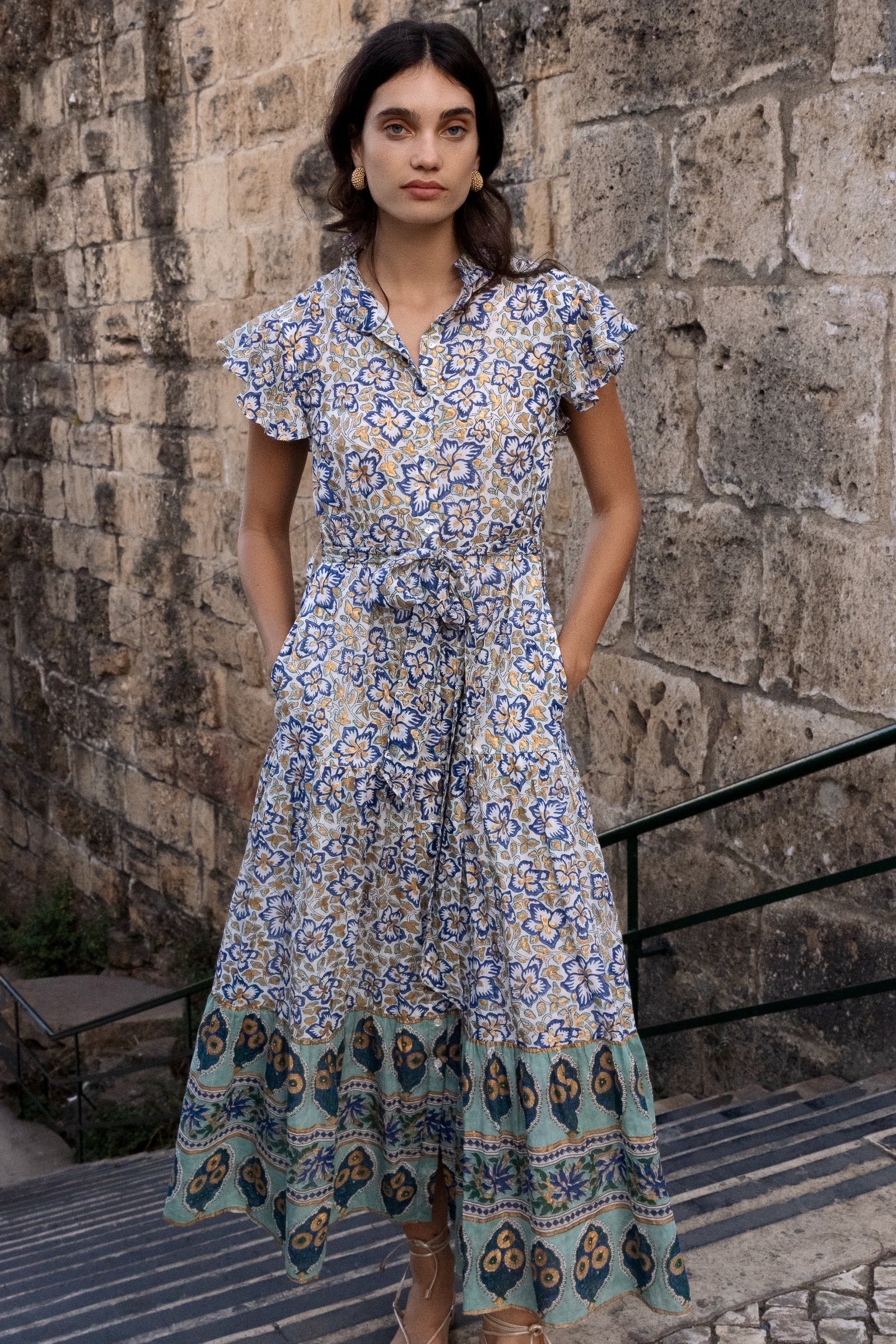 Oliphant  Collar Button Maxi Dress - Ivy