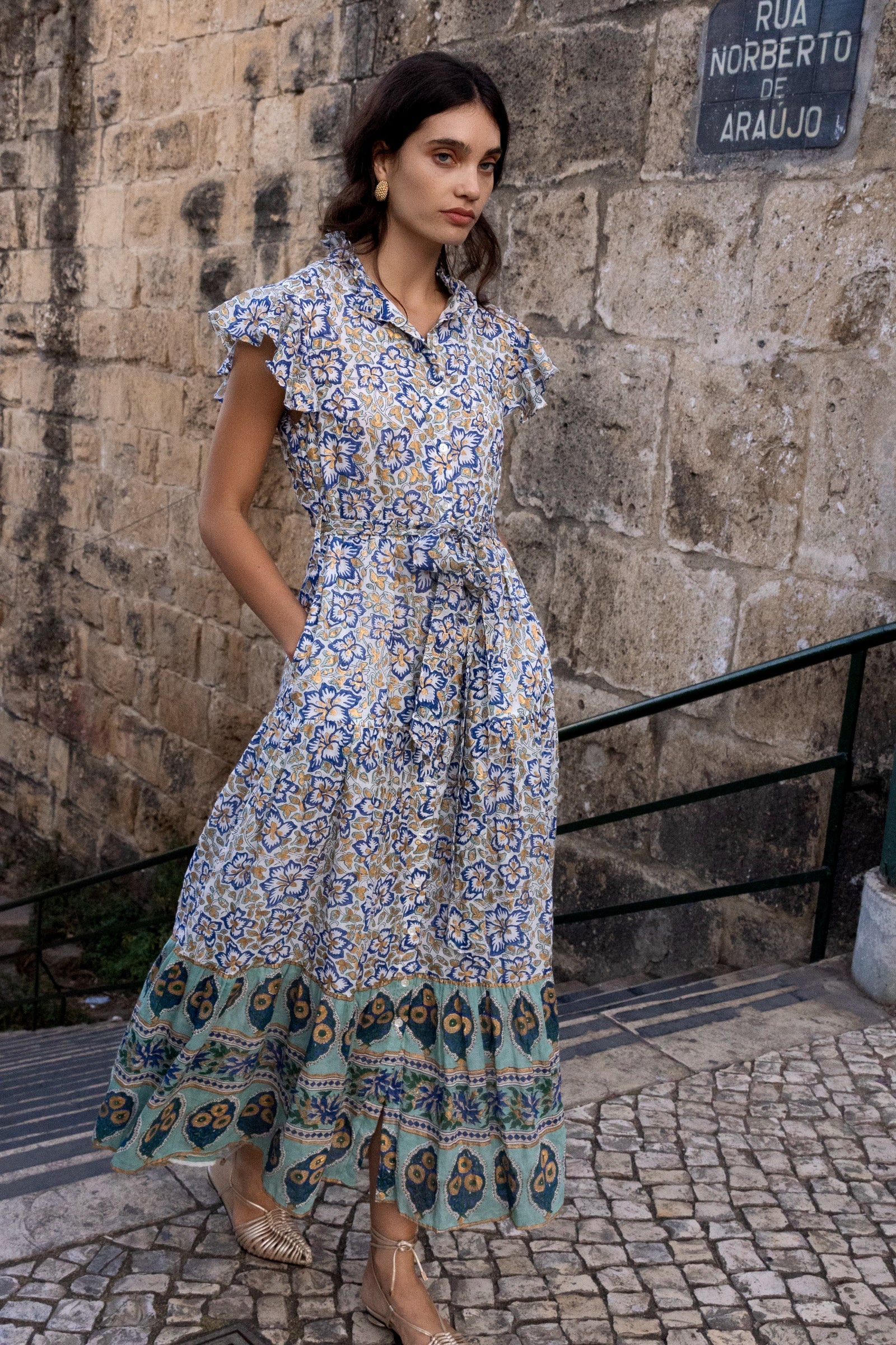 Oliphant  Collar Button Maxi Dress - Ivy