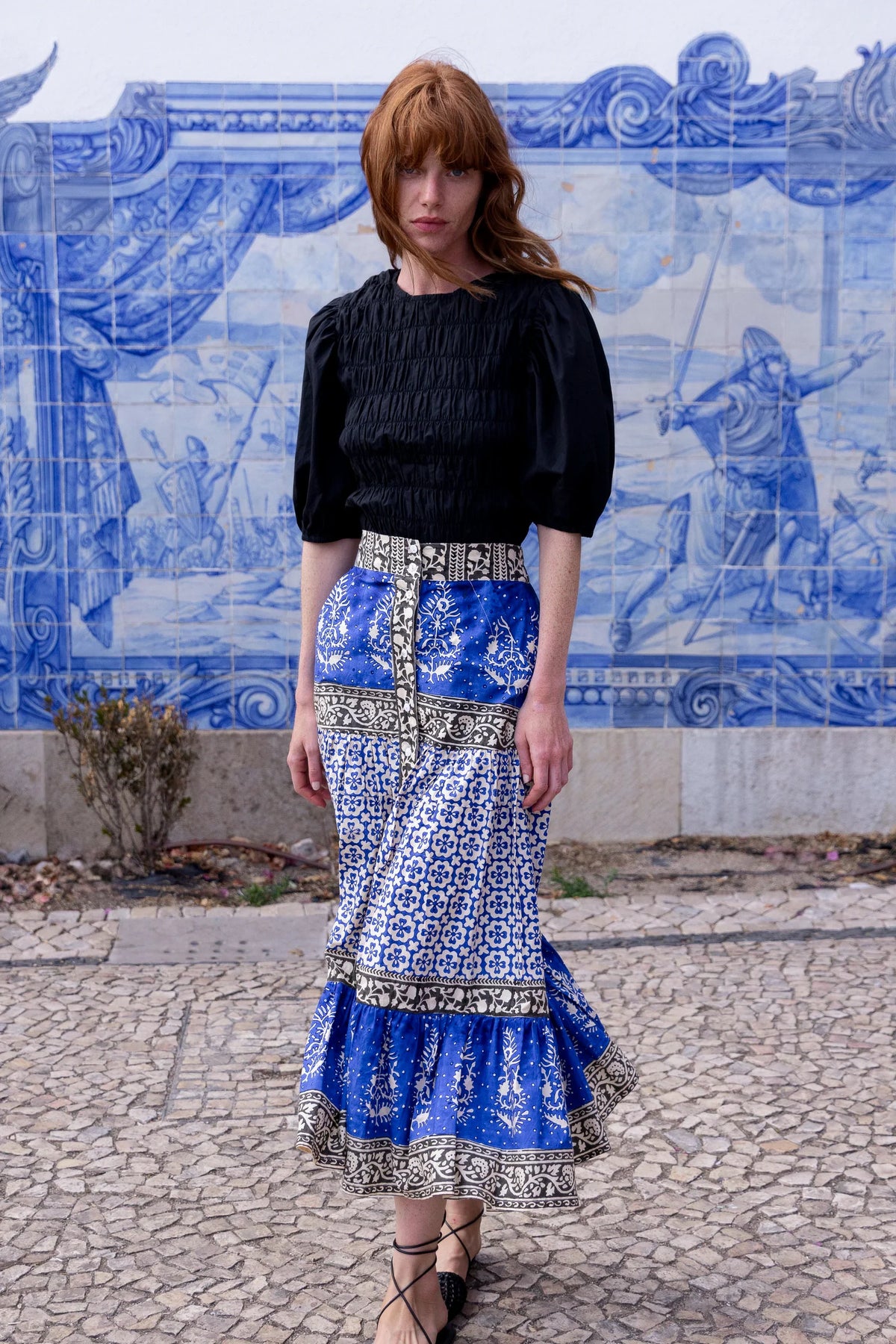 Oliphant Button Front Skirt- Jaisalmer Cobalt