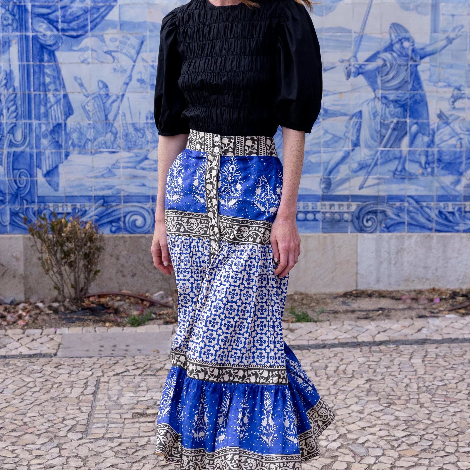Oliphant Button Front Skirt- Jaisalmer Cobalt