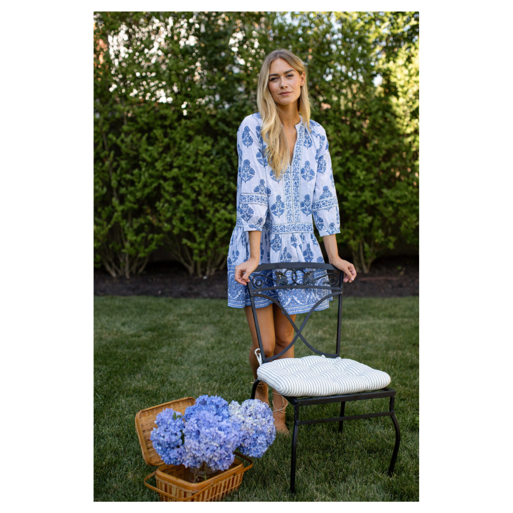Marea Jeanine Dress - Indigo Striped Hollyhock