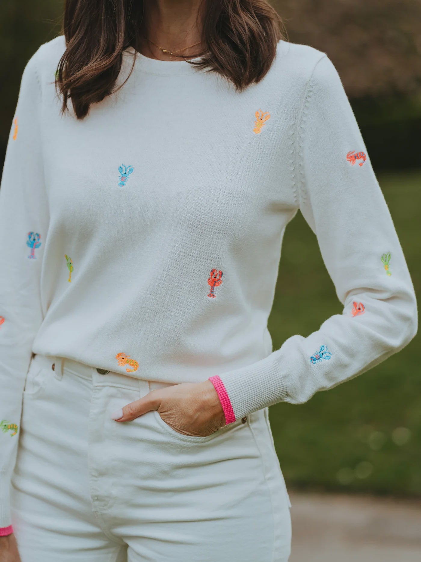 Brodie Lobster Embroidery Crew - White