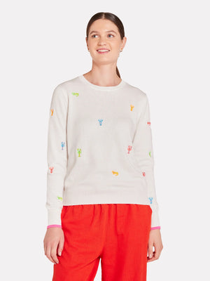 Brodie Lobster Embroidery Crew - White