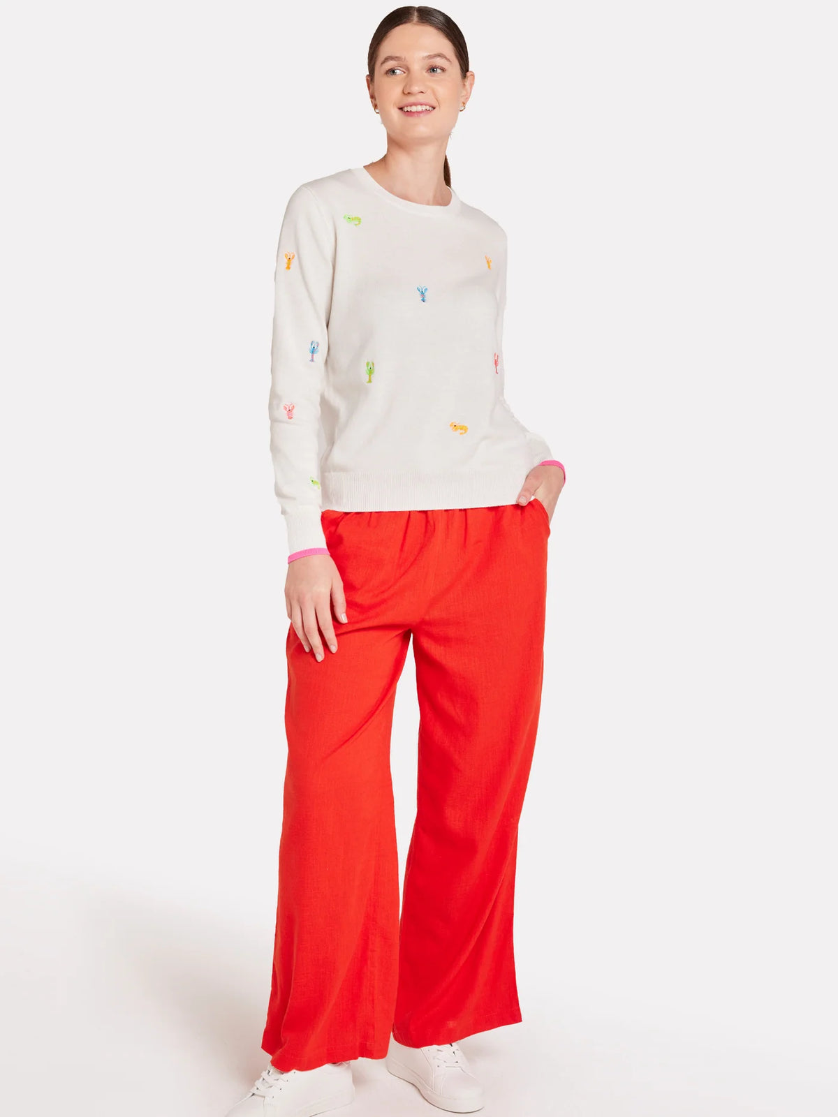 Brodie Lobster Embroidery Crew - White